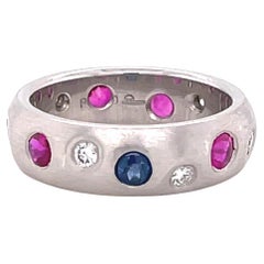 Diamond Ruby Sapphire Platinum Band Ring