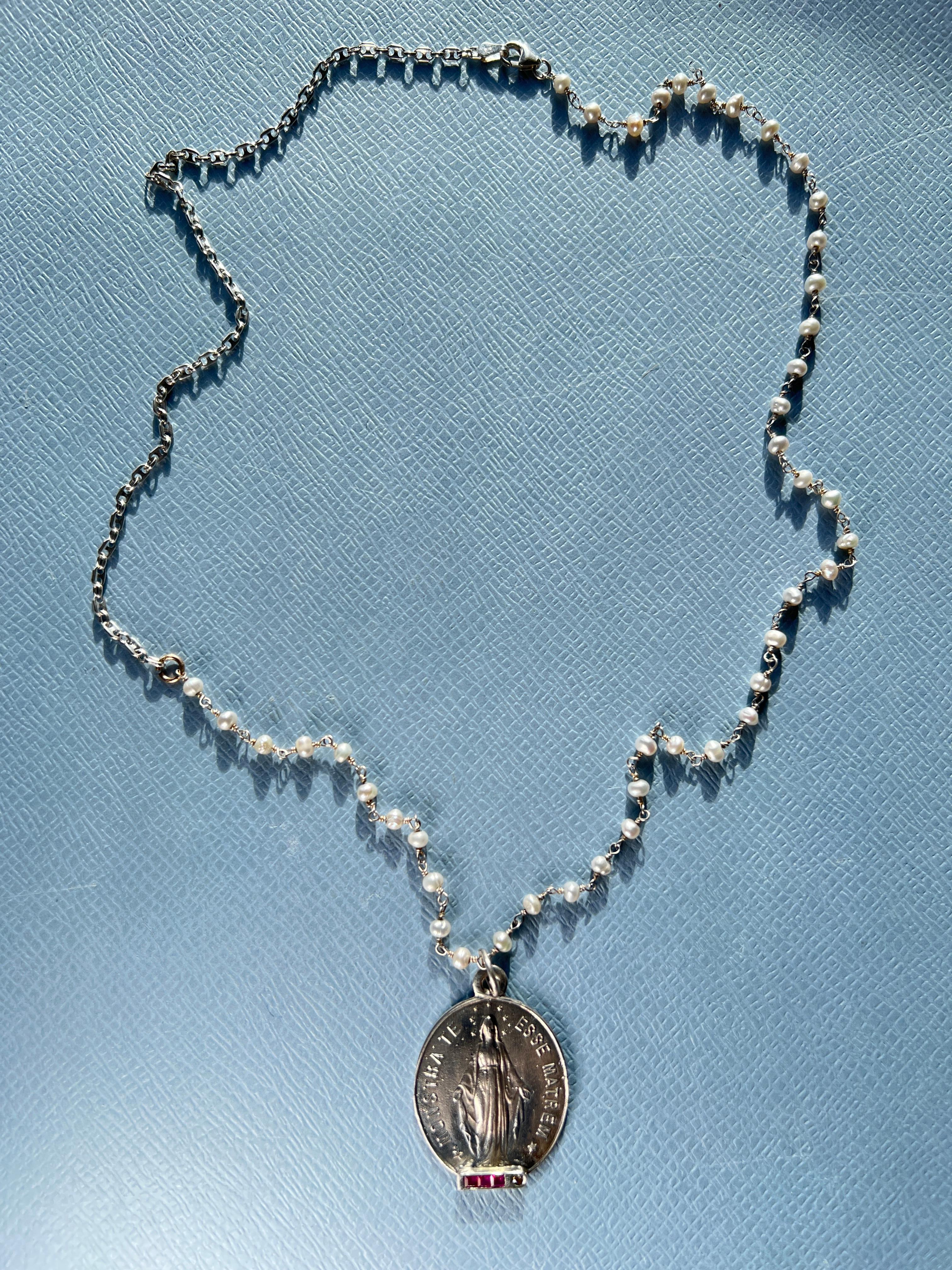 Collar Medalla Diamante Rubí Plata en venta 4