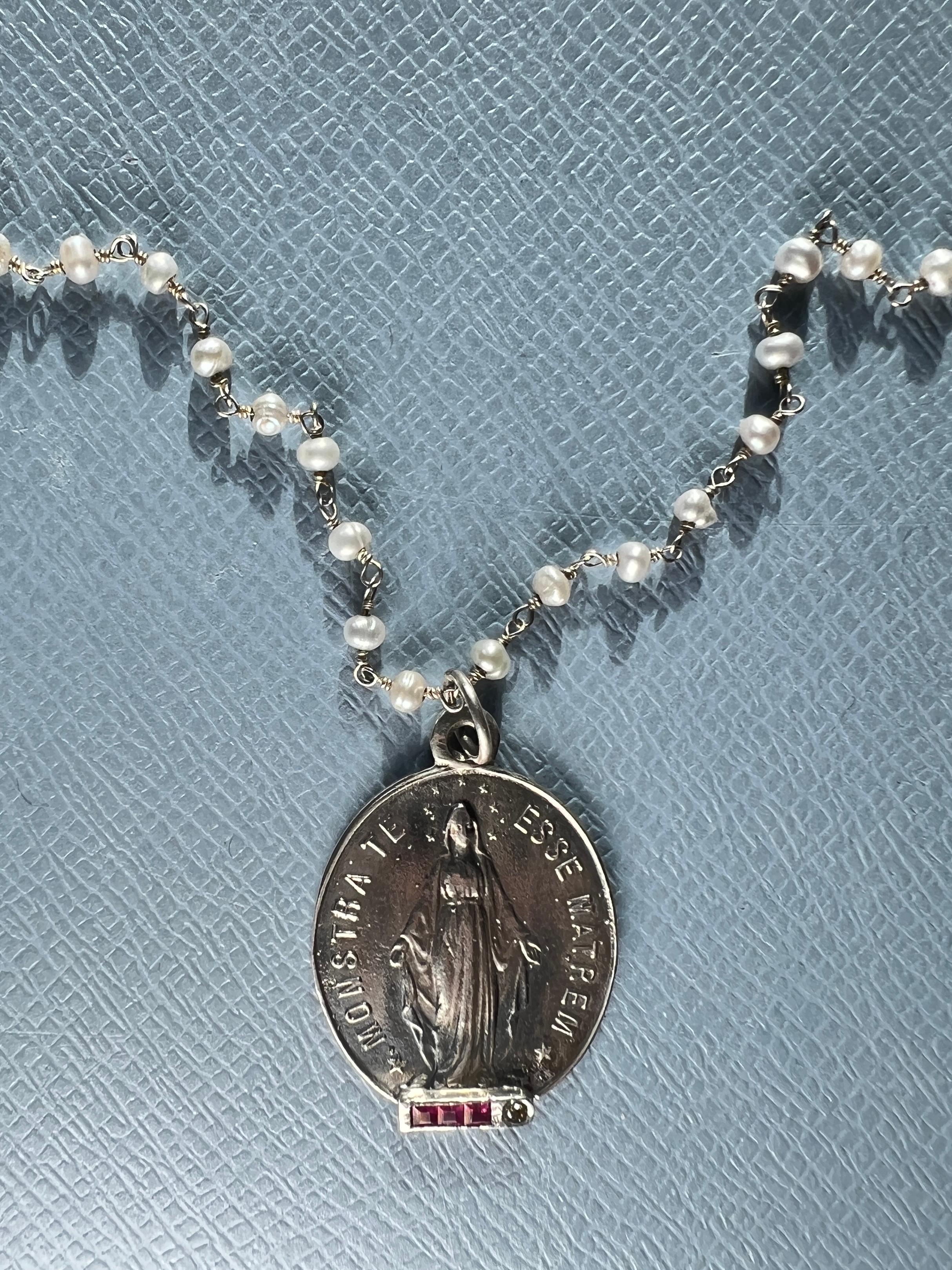 Collar Medalla Diamante Rubí Plata Victoriano temprano en venta