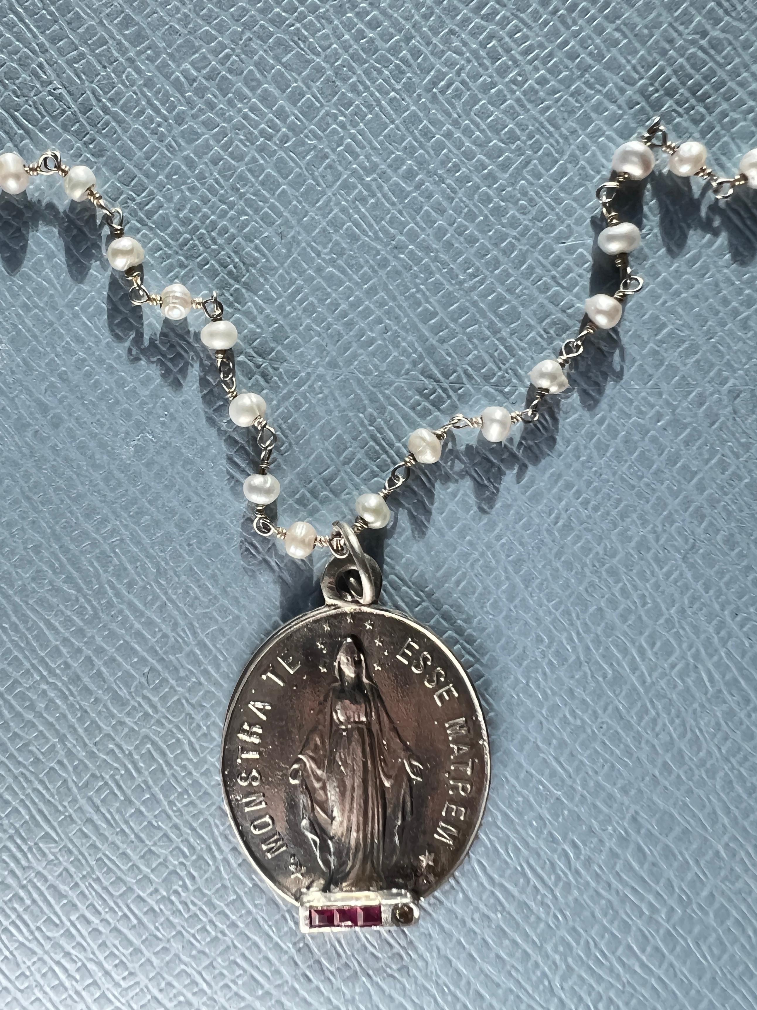 Collar Medalla Diamante Rubí Plata Corte brillante en venta