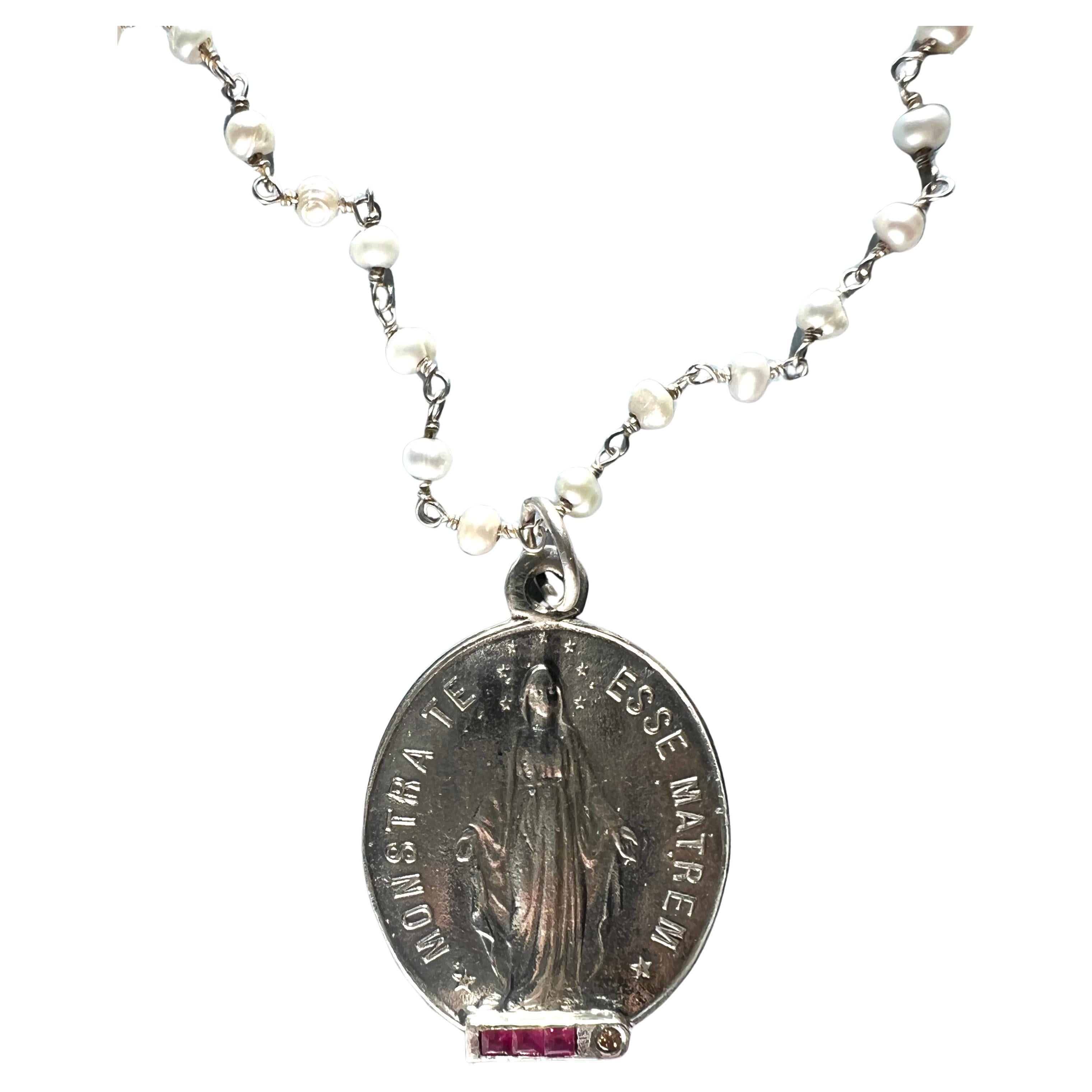 Collar Medalla Diamante Rubí Plata en venta