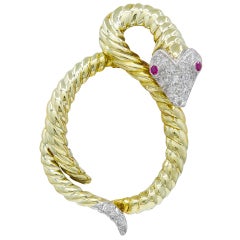 Vintage Diamond Ruby Snake Pin Brooch