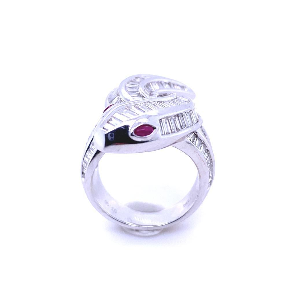 Diamond Ruby Snake Ring 18 Karat White Gold For Sale 2