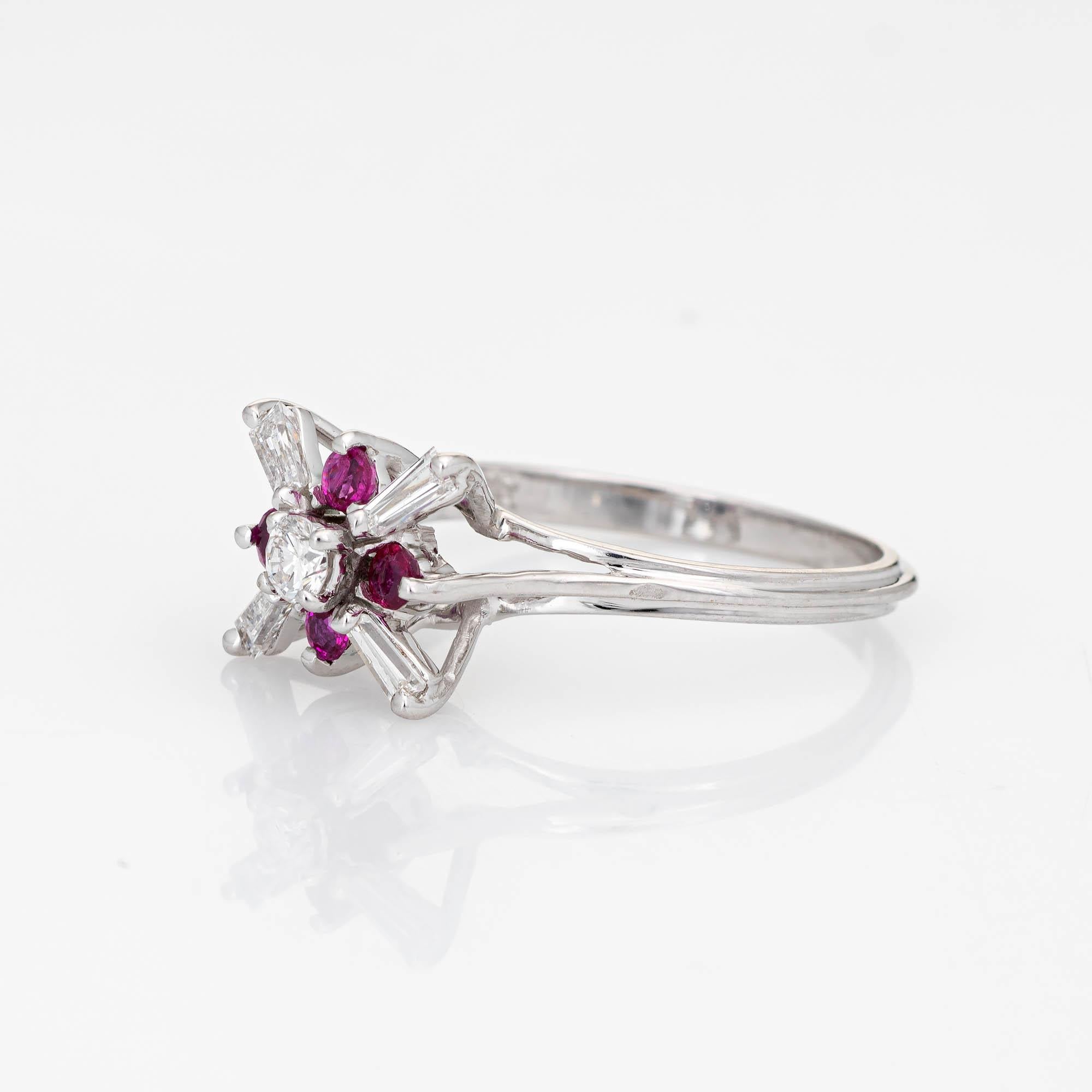 Modern Diamond Ruby Star Ring Vintage 18 Karat White Gold Estate Fine Cocktail Jewelry For Sale