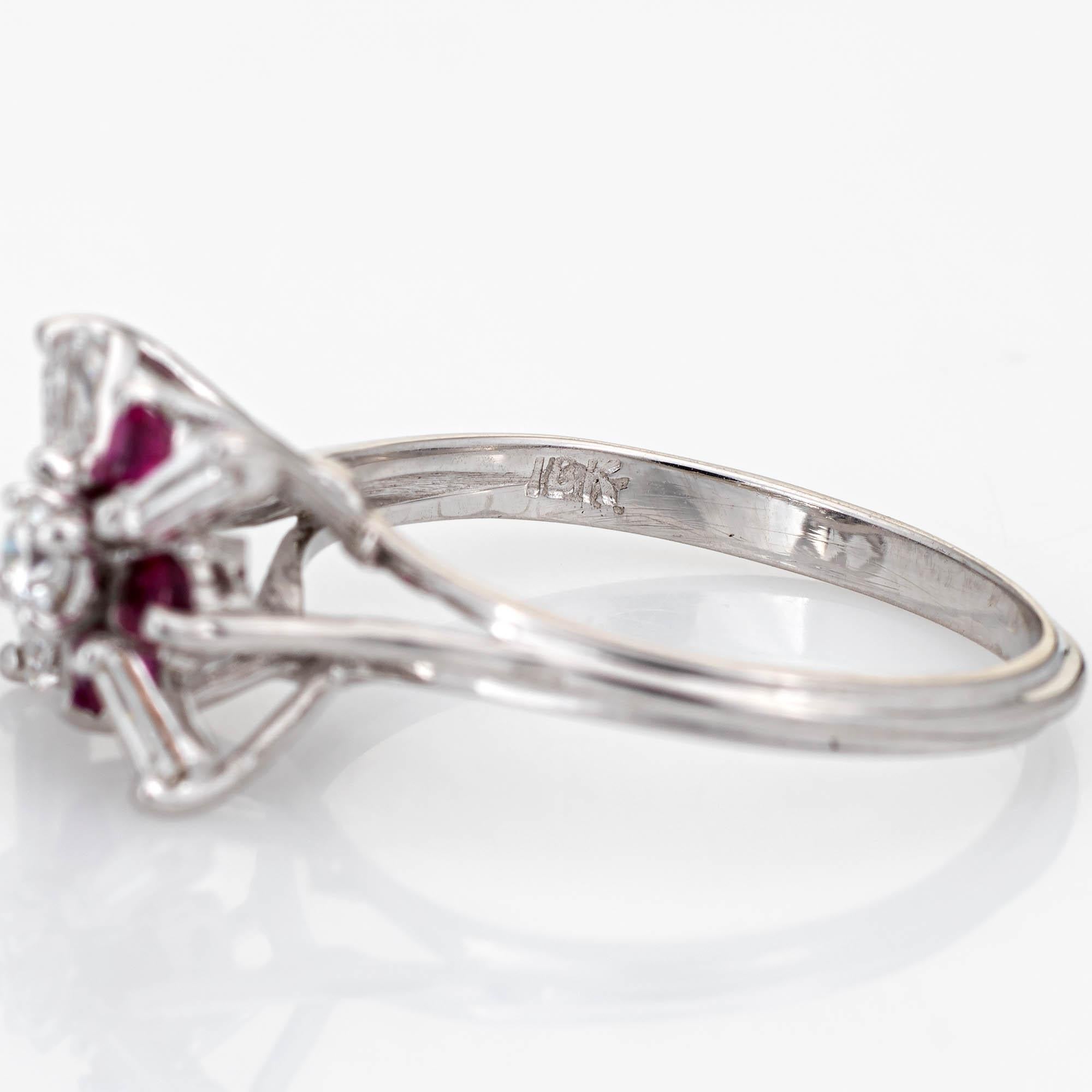 Women's Diamond Ruby Star Ring Vintage 18 Karat White Gold Estate Fine Cocktail Jewelry For Sale