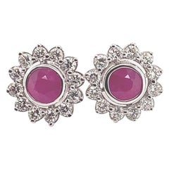 Clous d'oreilles en or blanc 14 carats avec diamants et rubis certifiés TCW 1,87 carat