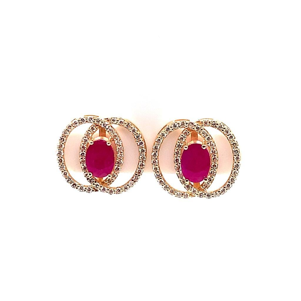 Diamond Ruby Stud Earrings 14 Karat Yellow Gold 2.41 TCW Certified For Sale 11