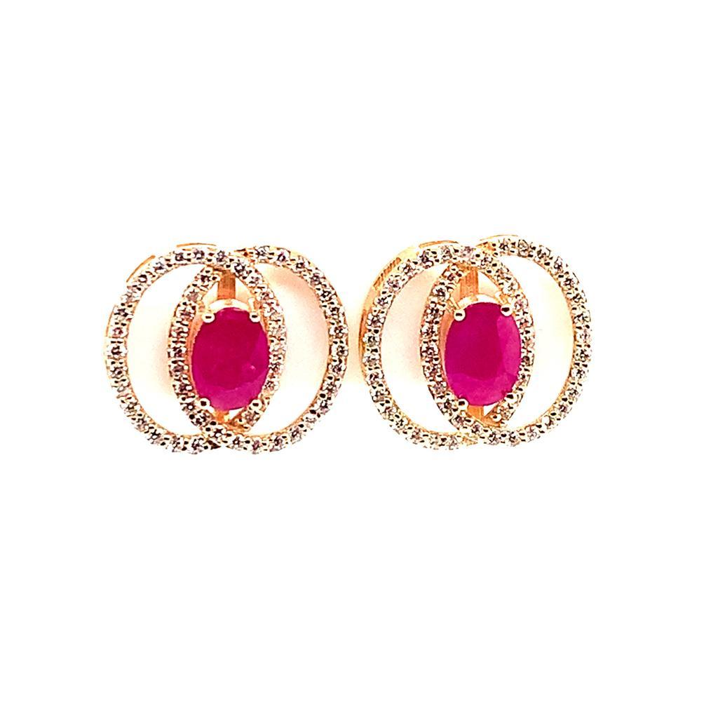 Diamond Ruby Stud Earrings 14 Karat Yellow Gold 2.41 TCW Certified In New Condition For Sale In Brooklyn, NY