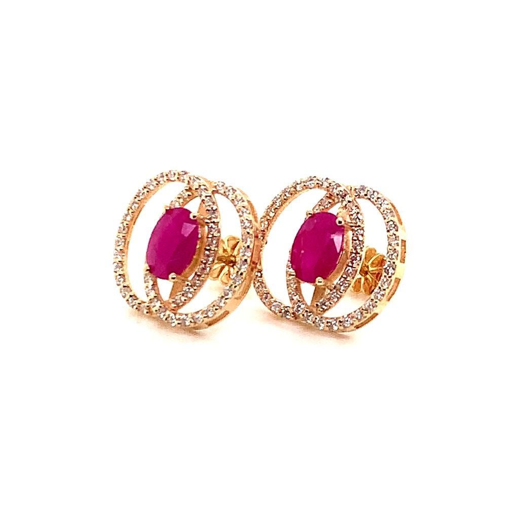 Diamond Ruby Stud Earrings 14 Karat Yellow Gold 2.41 TCW Certified For Sale 2