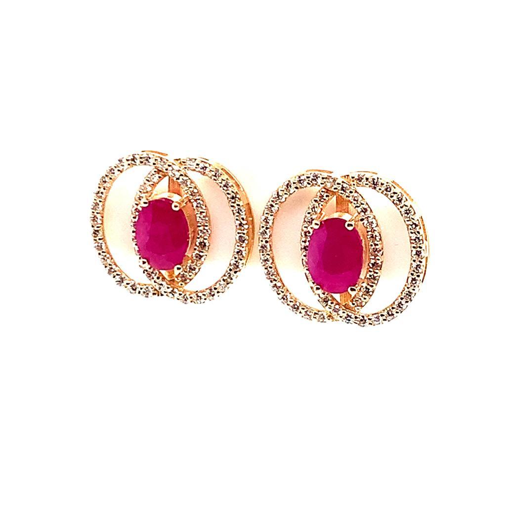 Diamond Ruby Stud Earrings 14 Karat Yellow Gold 2.41 TCW Certified For Sale 5
