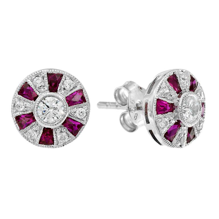 Diamond Ruby Stud Earrings For Sale at 1stdibs