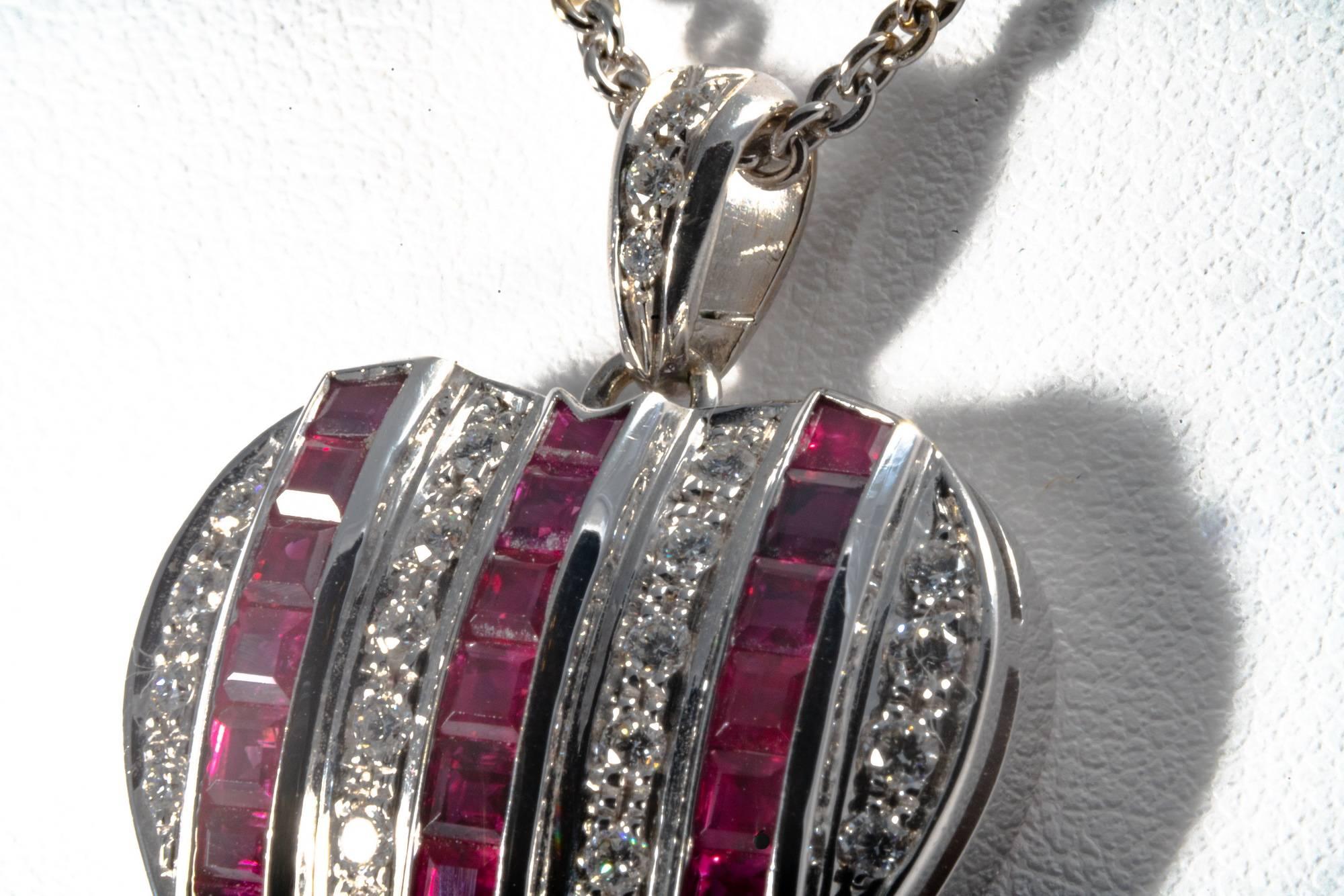 Diamond Ruby Studded 18K White Gold Heart Pendant Necklace Enhancer For Sale 10