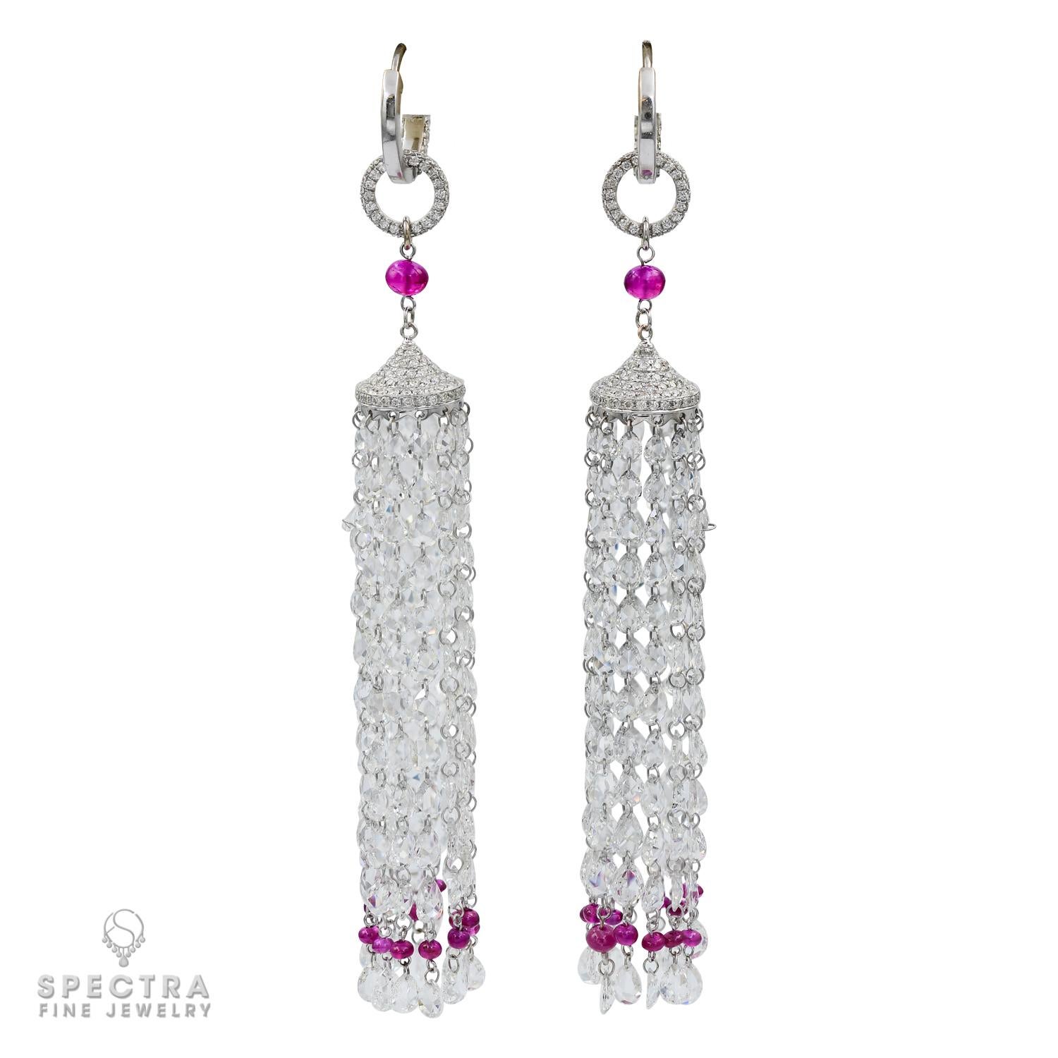 Modern Diamond Ruby Tassel Earrings in Platinum For Sale