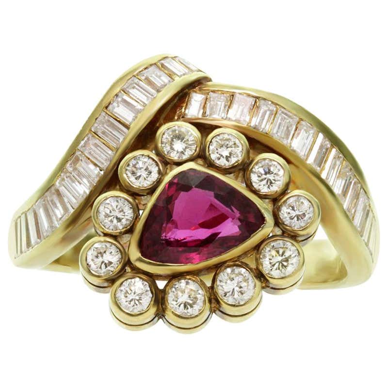 Estate Handmade Natural Non-Heated Burmese Ruby Diamond Platinum Ring ...