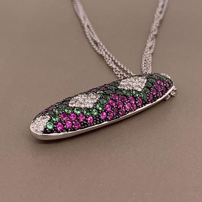 Diamond Ruby Tsavorite Gold Necklace In New Condition In Beverly Hills, CA