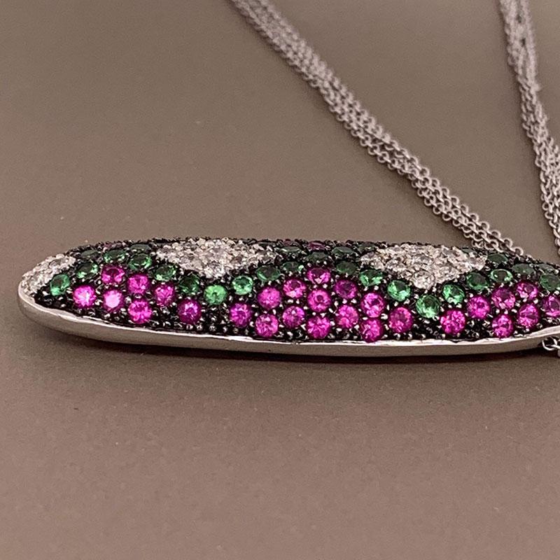 Women's Diamond Ruby Tsavorite Gold Necklace