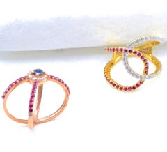 Diamond and Ruby Twisted Statement Ring in 14 Karat Yellow Gold