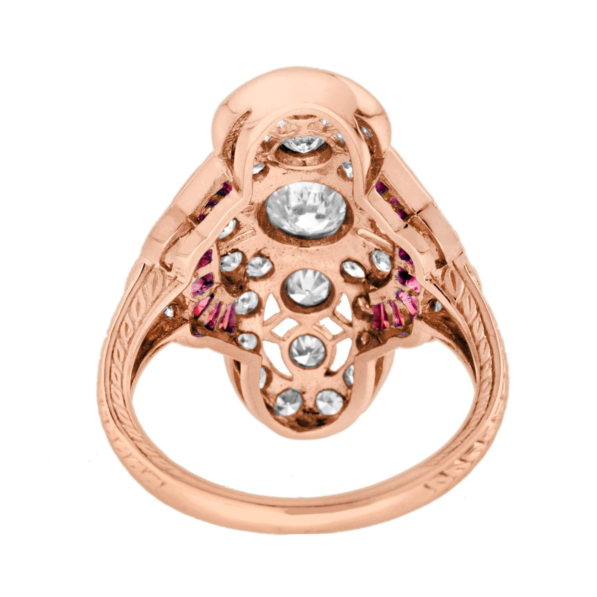 Anello in oro rosa con diamanti e rubini di ispirazione Art Déco In condizioni Nuovo in vendita a Oakton, VA