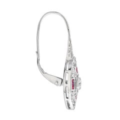 Diamond Ruby Vintage Inspired Art Deco Style Marquise Shape White Gold Earrings