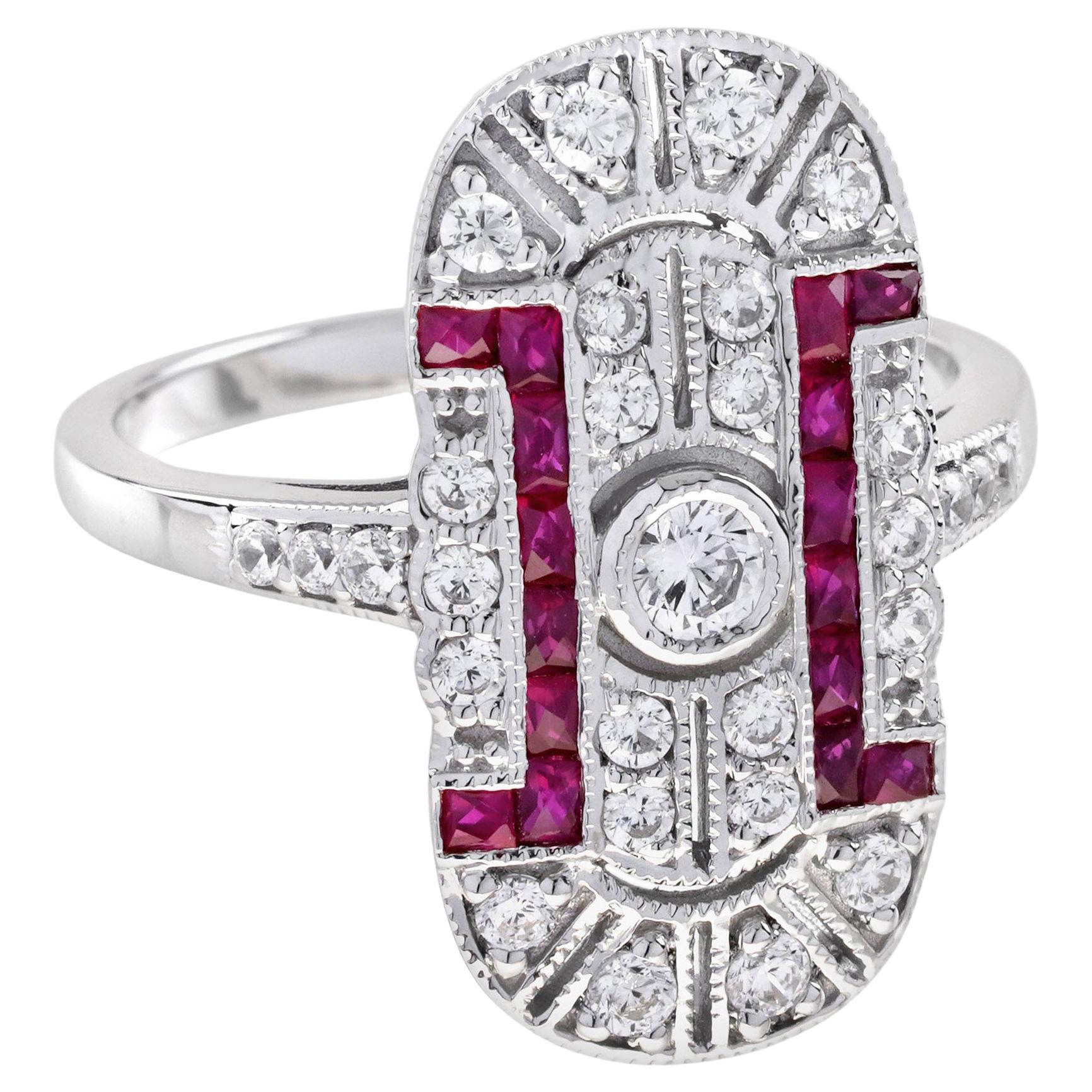 Diamond & Ruby Vintage Inspired Edwardian Style Openwork White Gold Ring