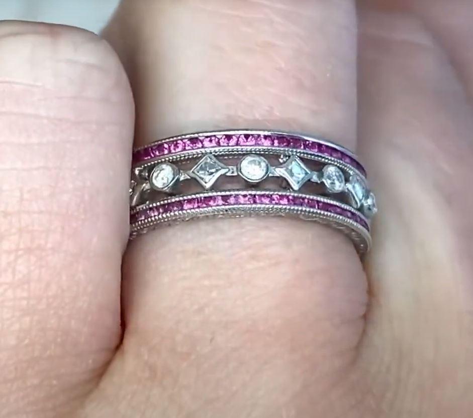 Diamond & Ruby Wedding Band, Platinum, Vintage Estate Style  In Excellent Condition For Sale In New York, NY