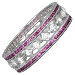 Diamond & Ruby Wedding Band, Platinum, Vintage Estate Style 