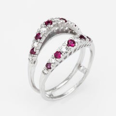 Diamond Ruby Wedding Ring Guard Wrap 14 Karat White Gold