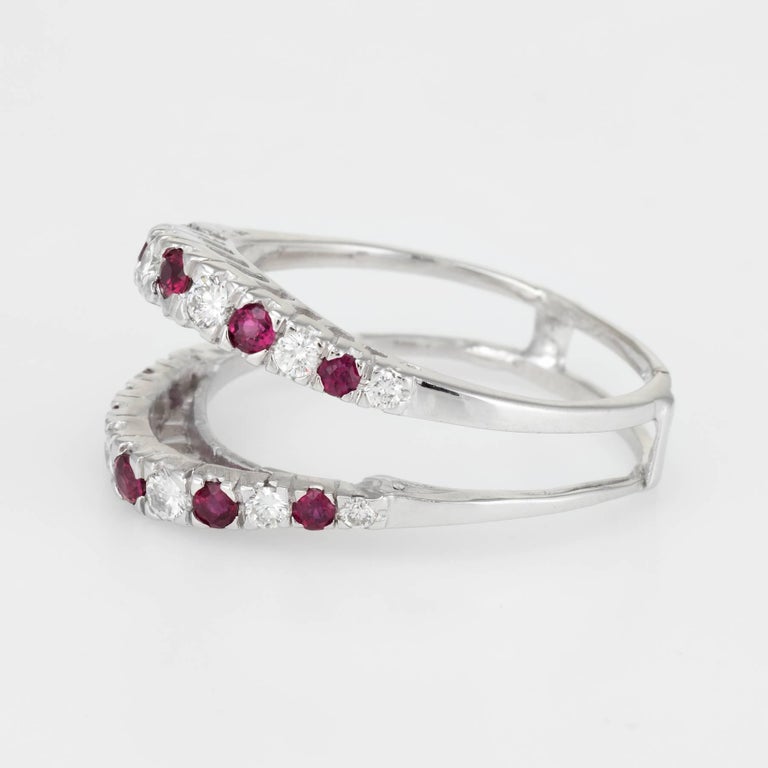 Diamond Ruby Wedding Ring Guard Wrap 14 Karat White Gold at 1stDibs