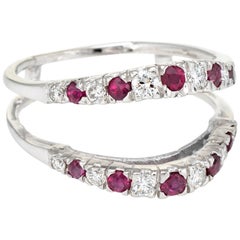 Vintage Diamond Ruby Wedding Ring Guard Wrap 14 Karat White Gold