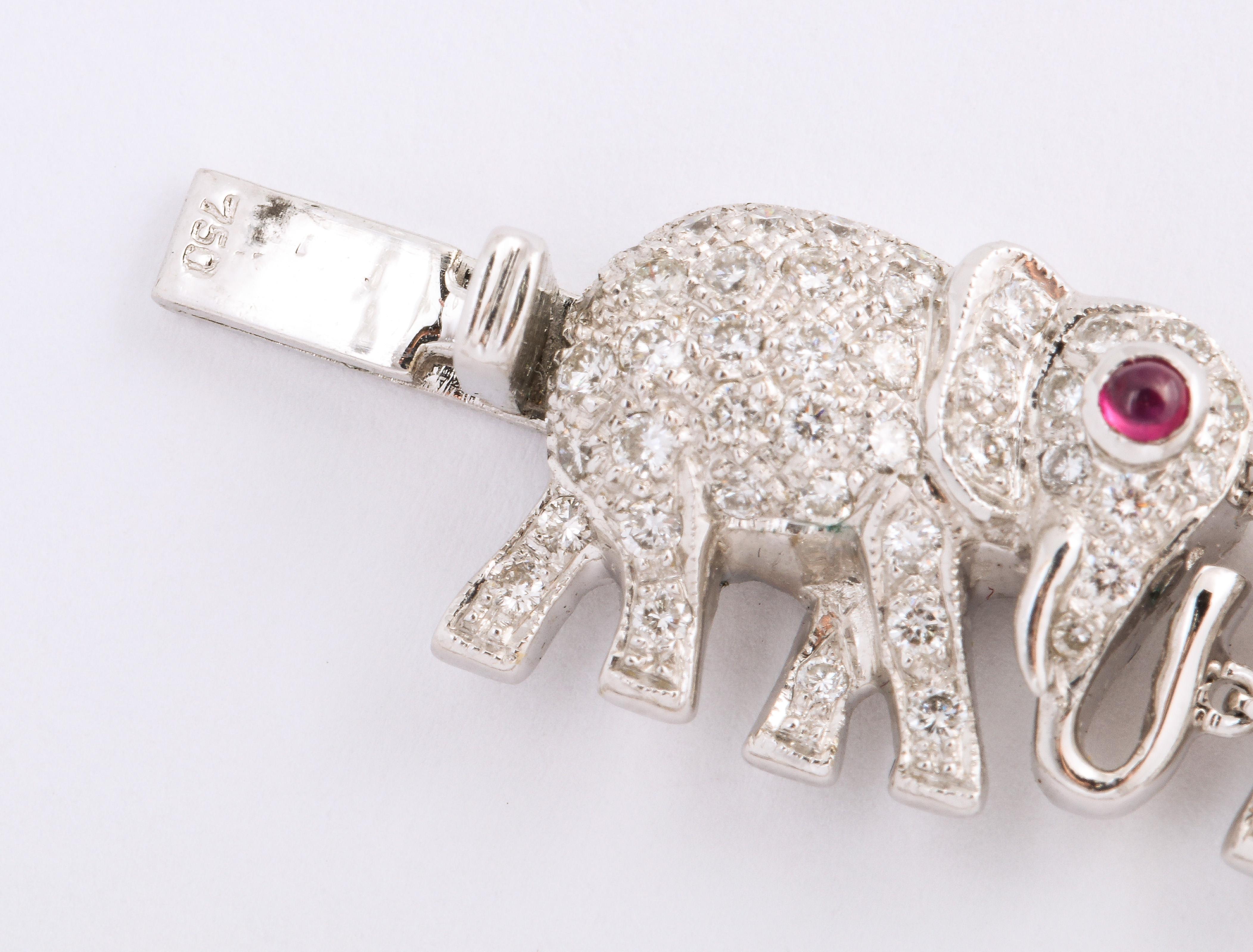 Art Deco Diamond Ruby White Gold Elephant Necklace and Bracelet Set