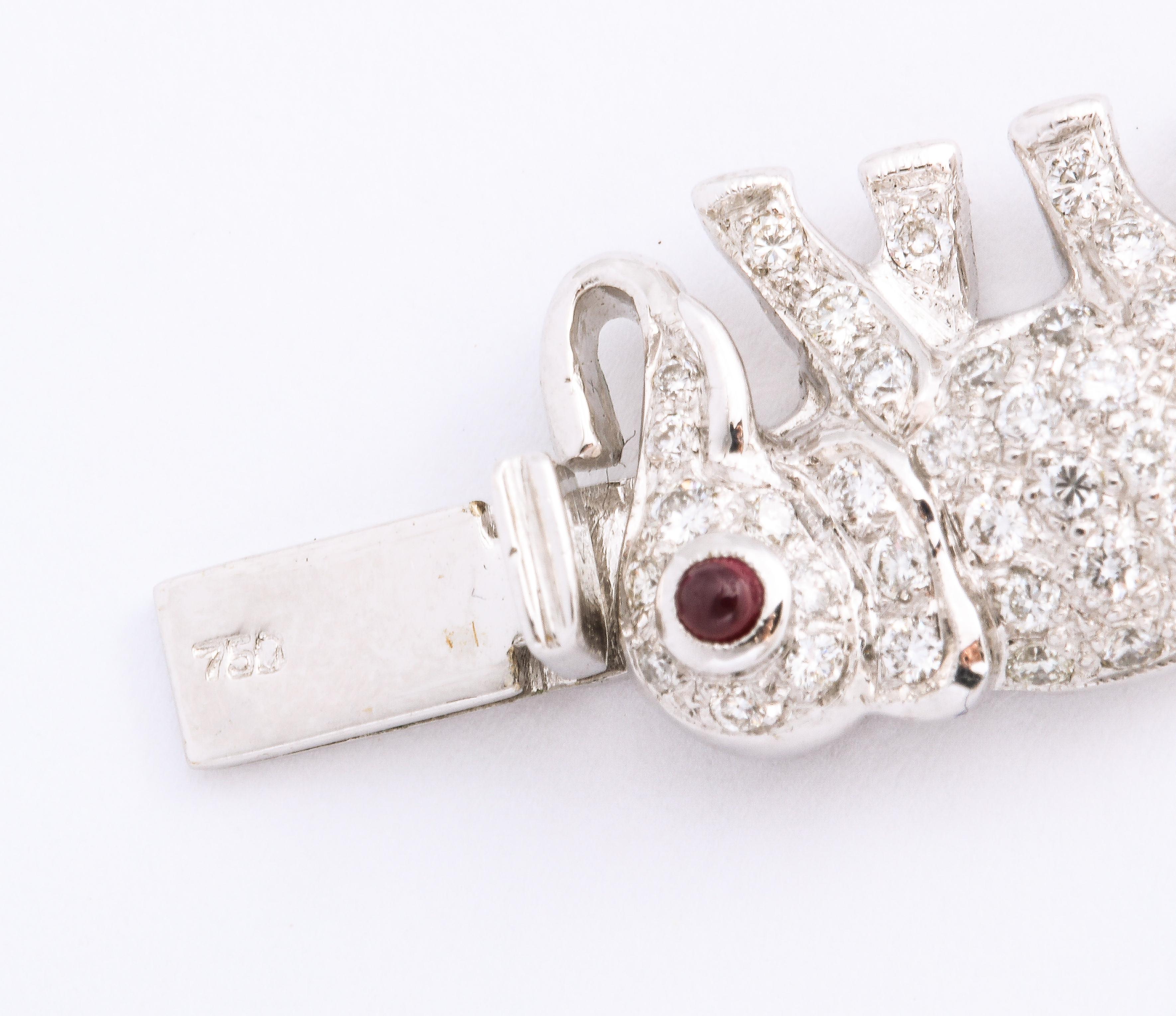 Diamond Ruby White Gold Elephant Necklace and Bracelet Set In Excellent Condition In New York, NY