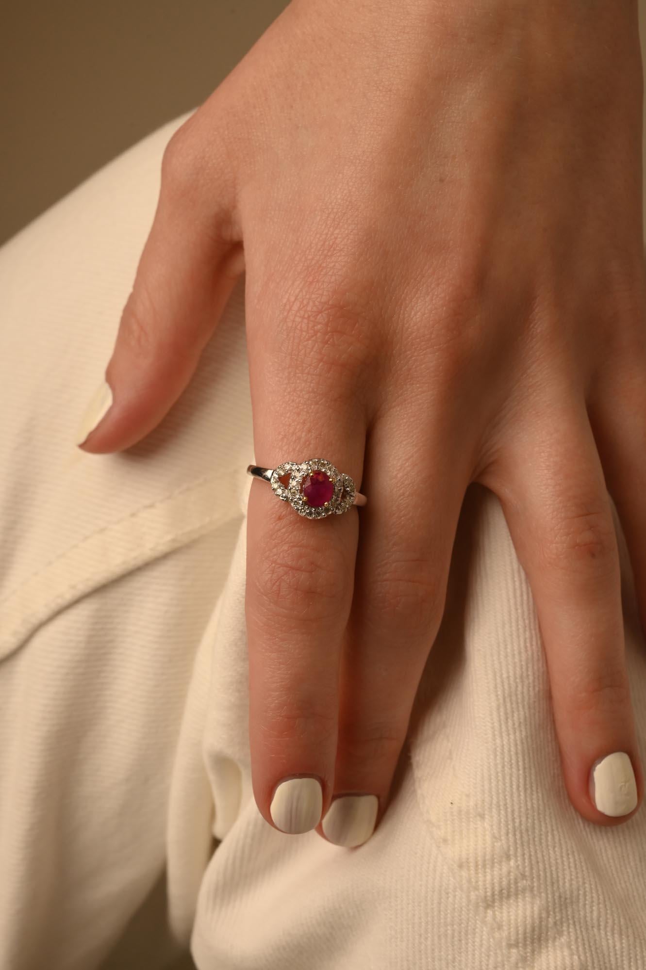 For Sale:  Diamond Ruby Women Bridal Ring in 14K Solid White Gold 10