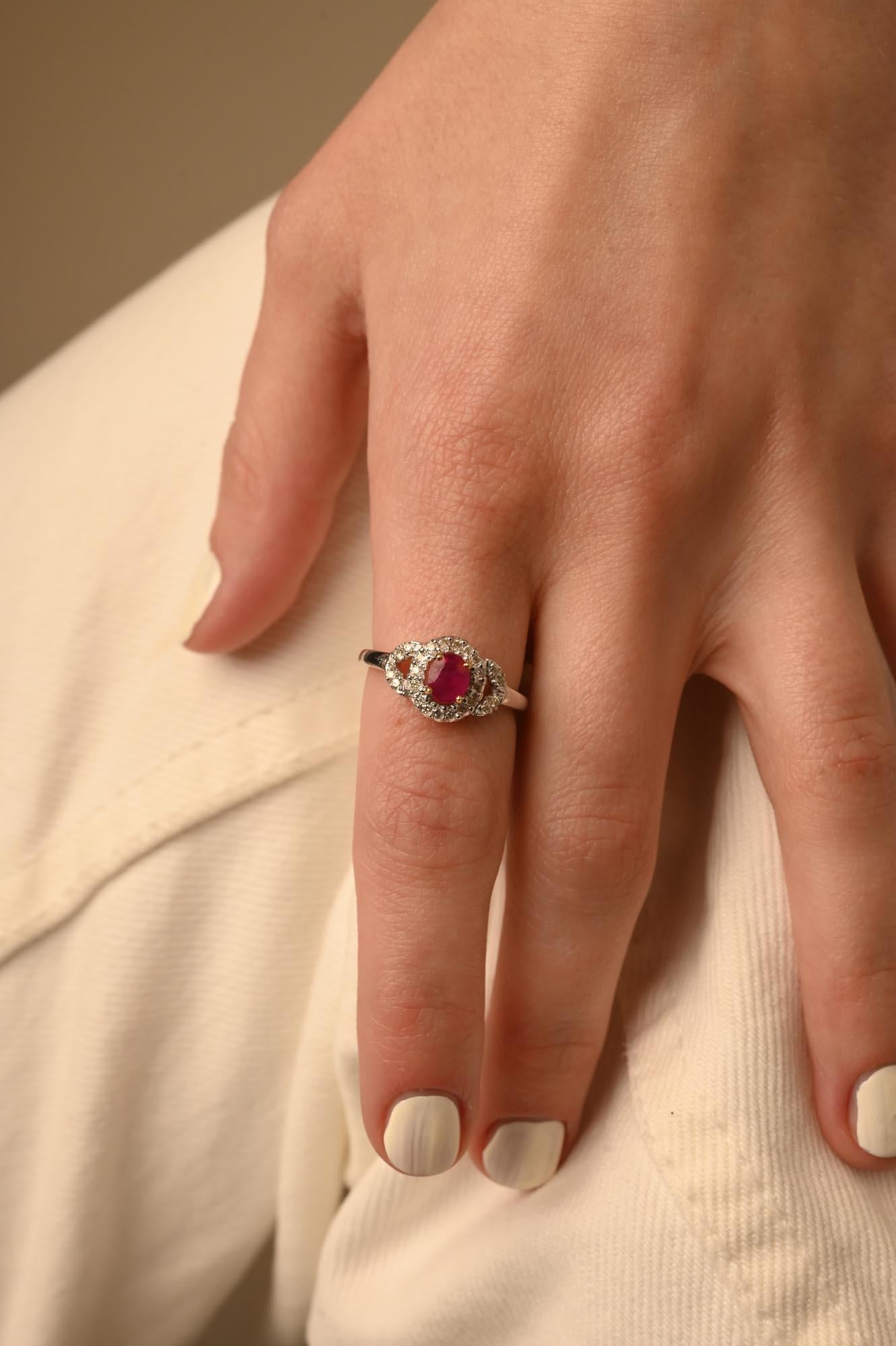 For Sale:  Diamond Ruby Women Bridal Ring in 14K Solid White Gold 11