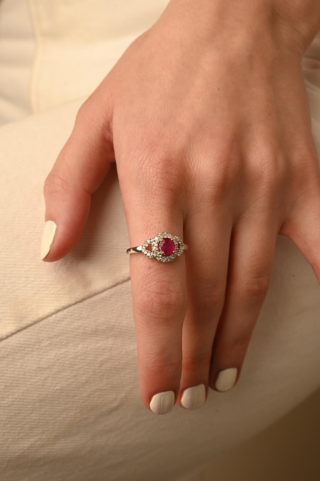 For Sale:  Diamond Ruby Women Bridal Ring in 14K Solid White Gold 2