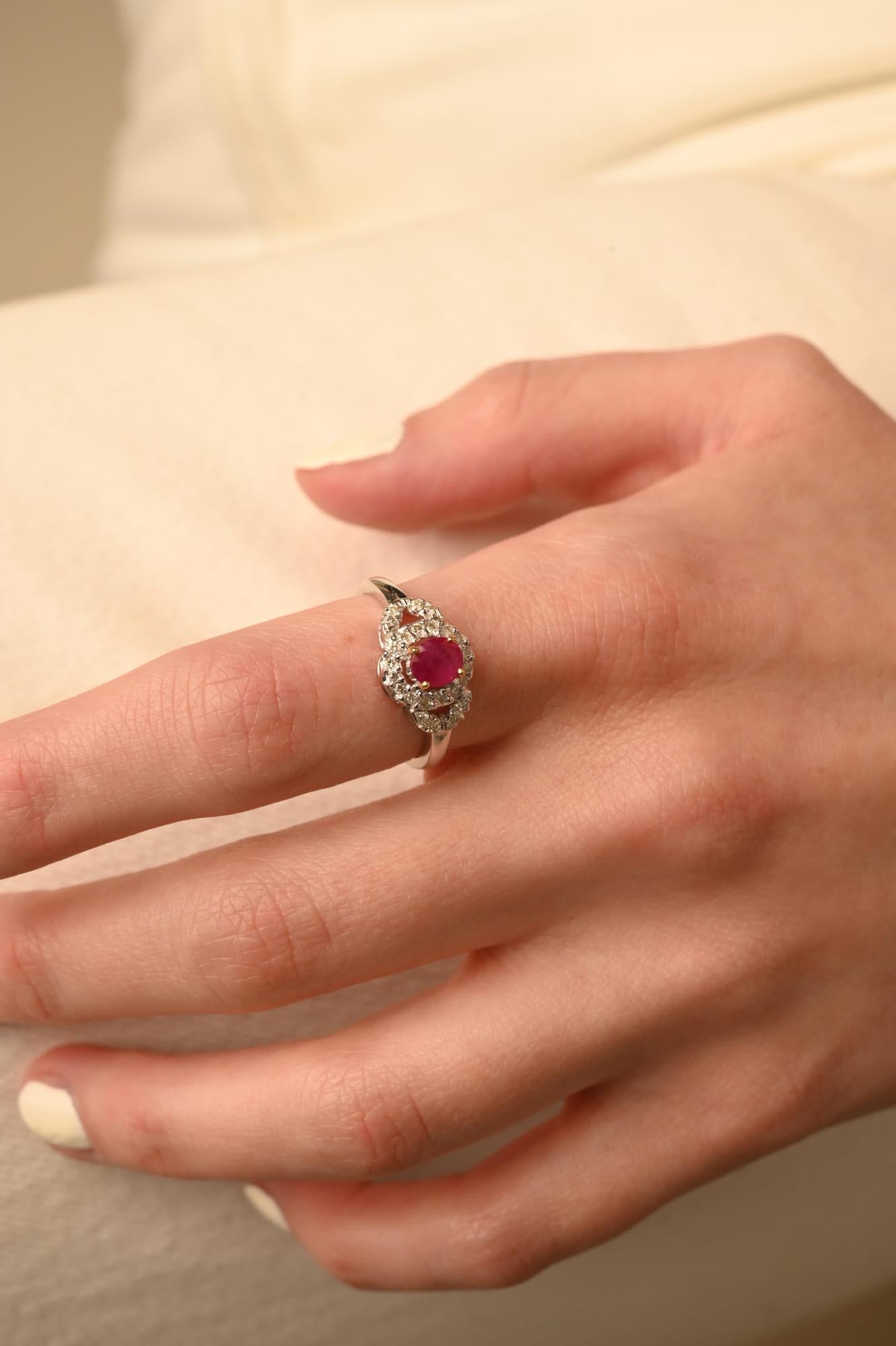 For Sale:  Diamond Ruby Women Bridal Ring in 14K Solid White Gold 4