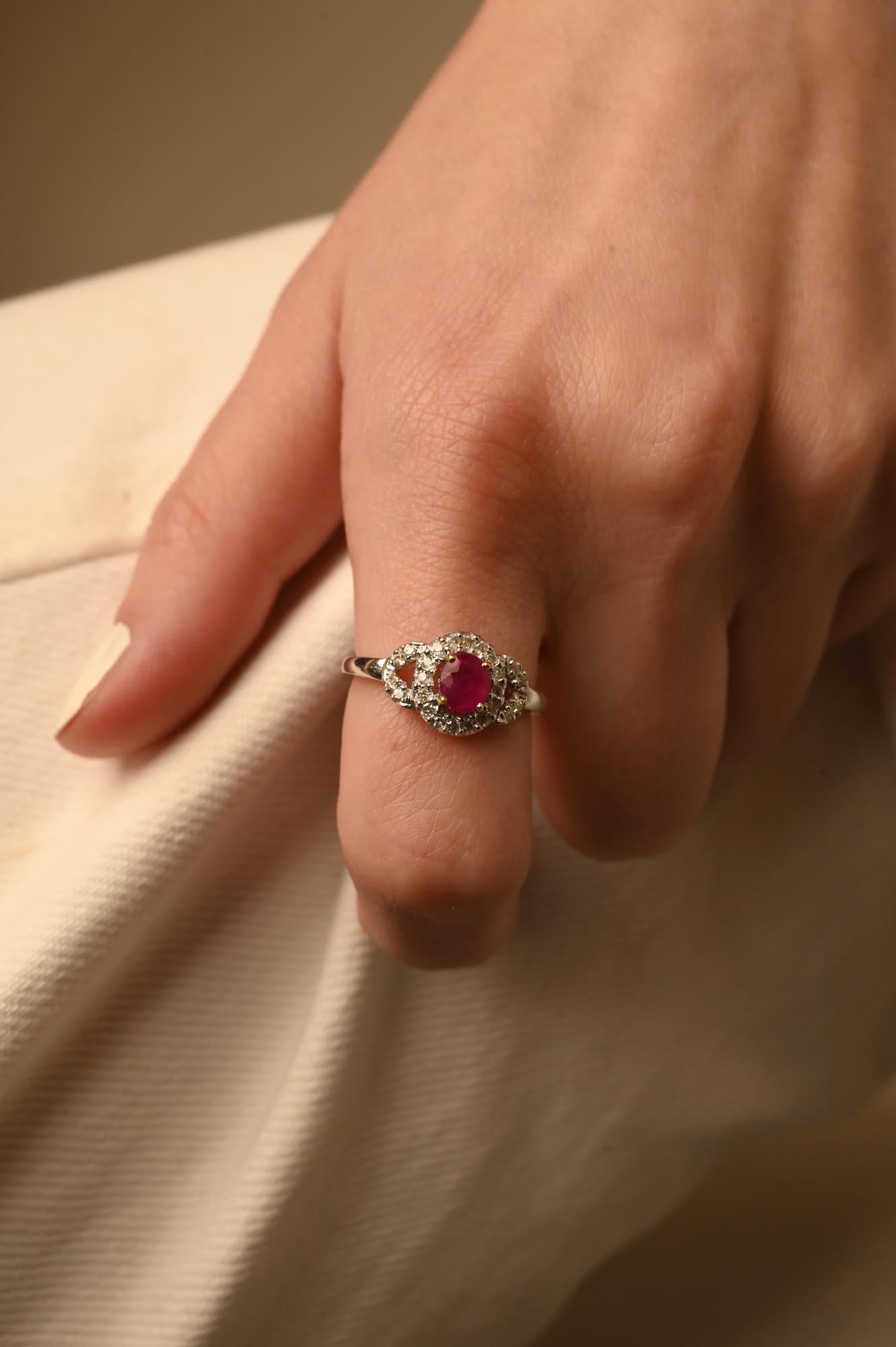 For Sale:  Diamond Ruby Women Bridal Ring in 14K Solid White Gold 6