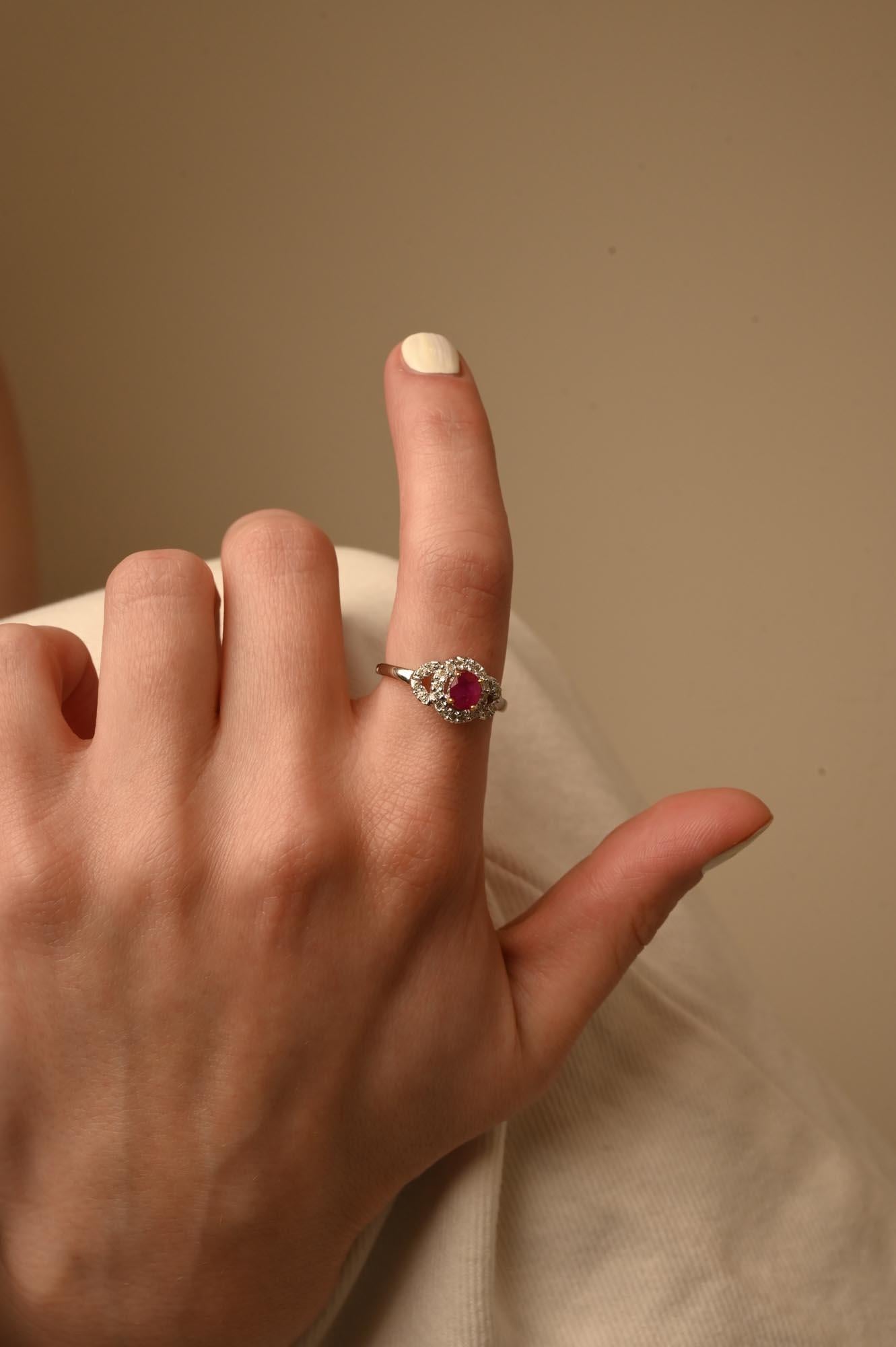 For Sale:  Diamond Ruby Women Bridal Ring in 14K Solid White Gold 8