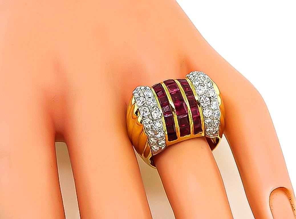 Round Cut Diamond Ruby Yellow and White Gold Ring