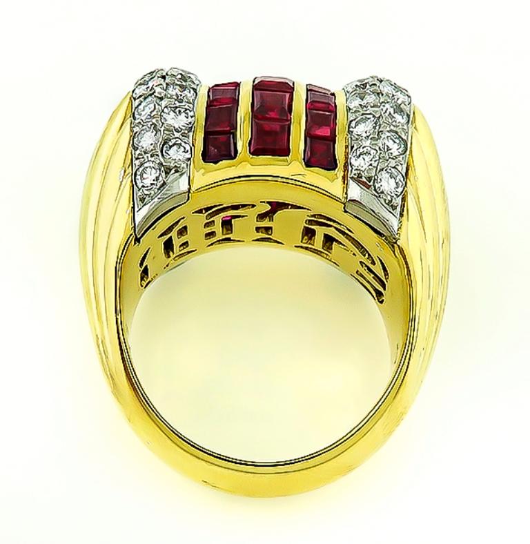 Diamond Ruby Yellow and White Gold Ring In Good Condition In New York, NY