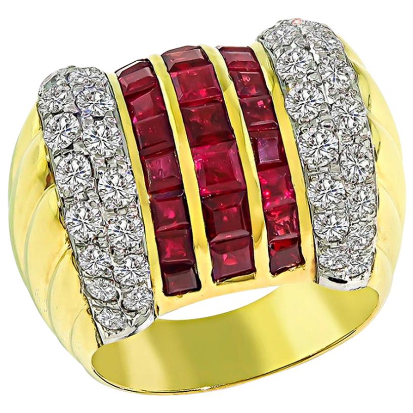 Diamond Ruby Yellow and White Gold Ring