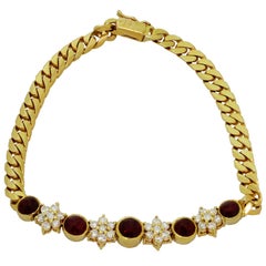 Vintage Diamond Ruby Yellow Gold Flower Bracelet