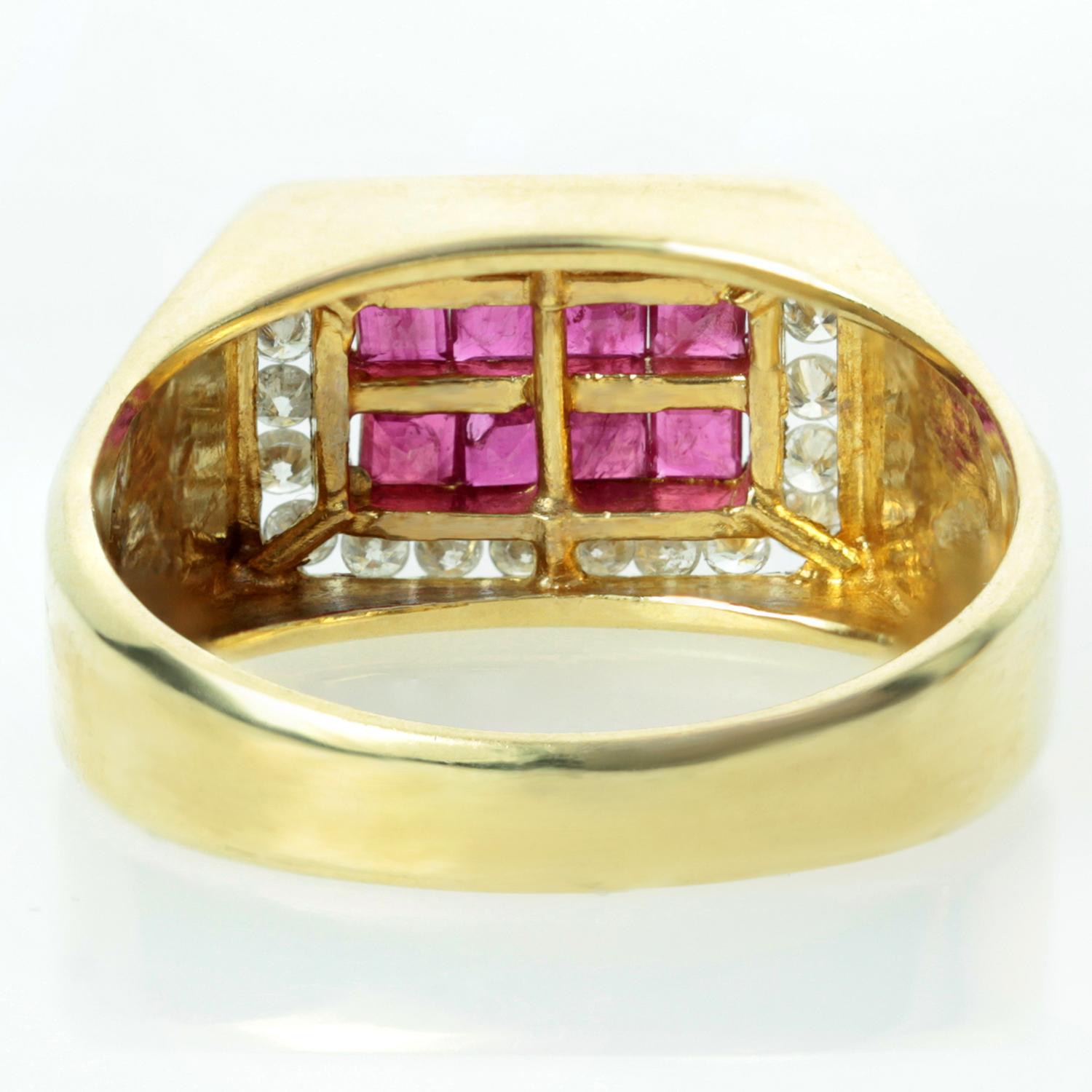 Diamond Ruby Yellow Gold Rectangular Men's Ring 4