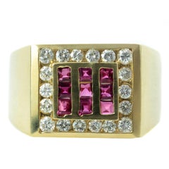 Diamond Ruby Yellow Gold Square Men's Ring