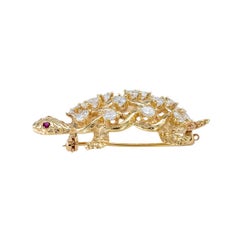 Diamond Ruby Yellow Gold Turtle Brooch