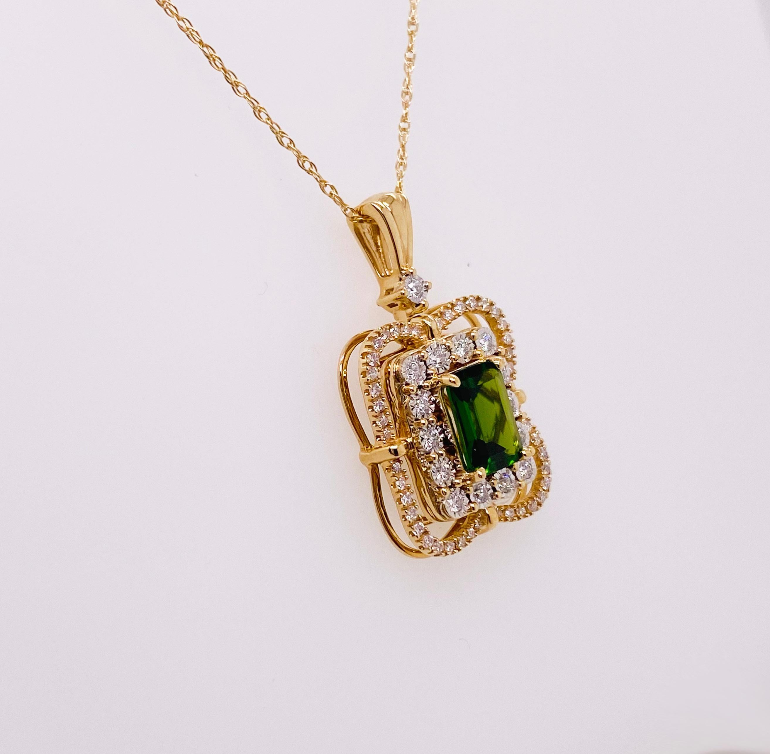 Made for a princess, this necklace has all the details of a beautiful piece! There are two rows of diamonds with one being an emerald shaped halo and the other one more curved and soft. This elegant design is gorgeous and was handcrafted in the USA.