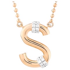 Diamond S Initial Necklace, 14K Yellow Gold, Beaded Ball Chain Letter Charm