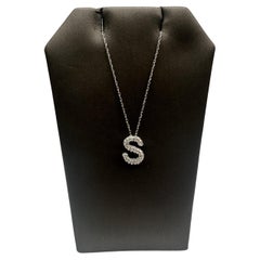 Diamond "S" Initial Necklace in 10kt White Gold – 0.15ctw Diamonds, Adjustable