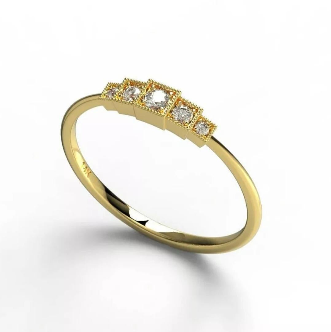 Anello con diamante a sacchetto in oro massiccio 14K Anello con diamante rotondo con castone Regalo di compleanno in vendita 4
