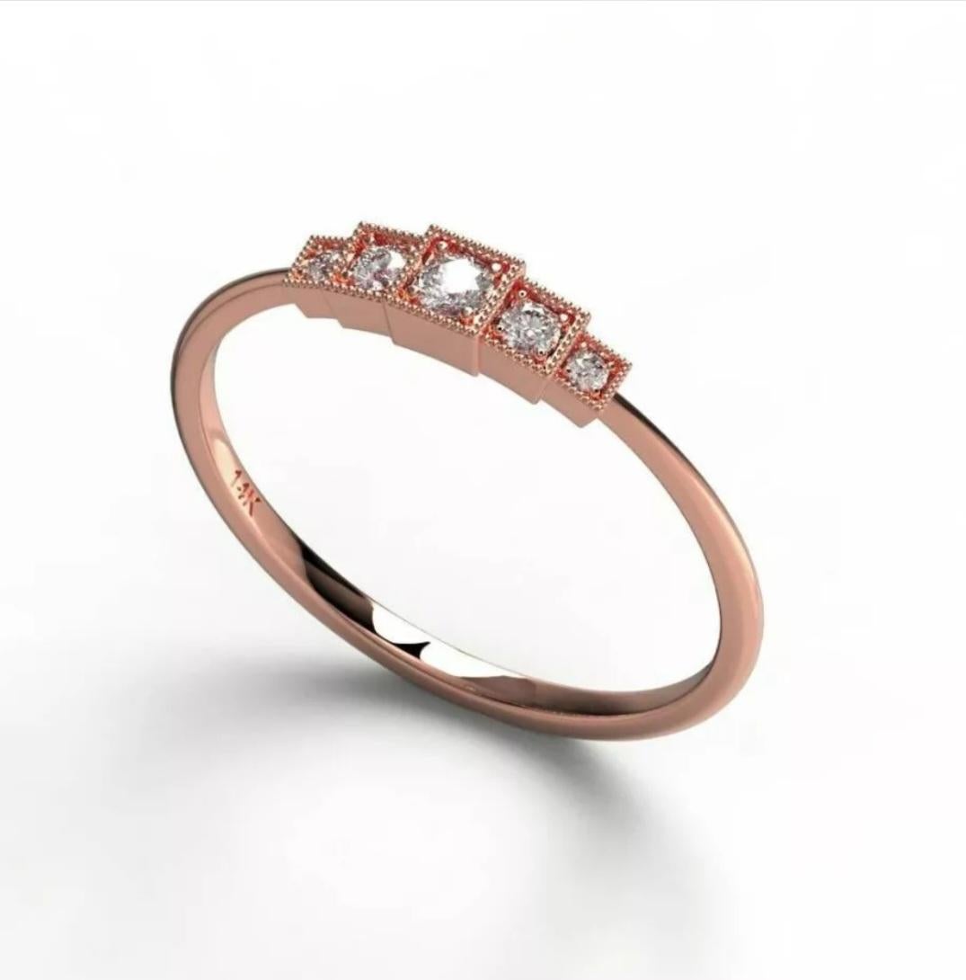 Anello con diamante a sacchetto in oro massiccio 14K Anello con diamante rotondo con castone Regalo di compleanno in vendita 1