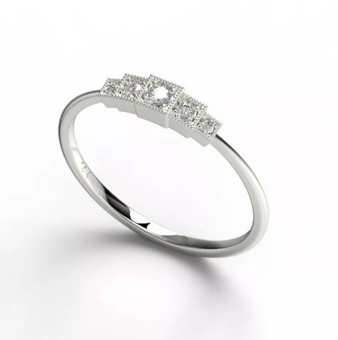 Anello con diamante a sacchetto in oro massiccio 14K Anello con diamante rotondo con castone Regalo di compleanno in vendita 2